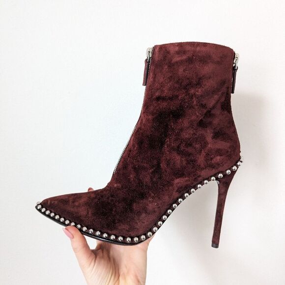 Alexander Wang cranberry maroon wine red suede studded Eri stiletto ankle boots - Picture 8 of 12